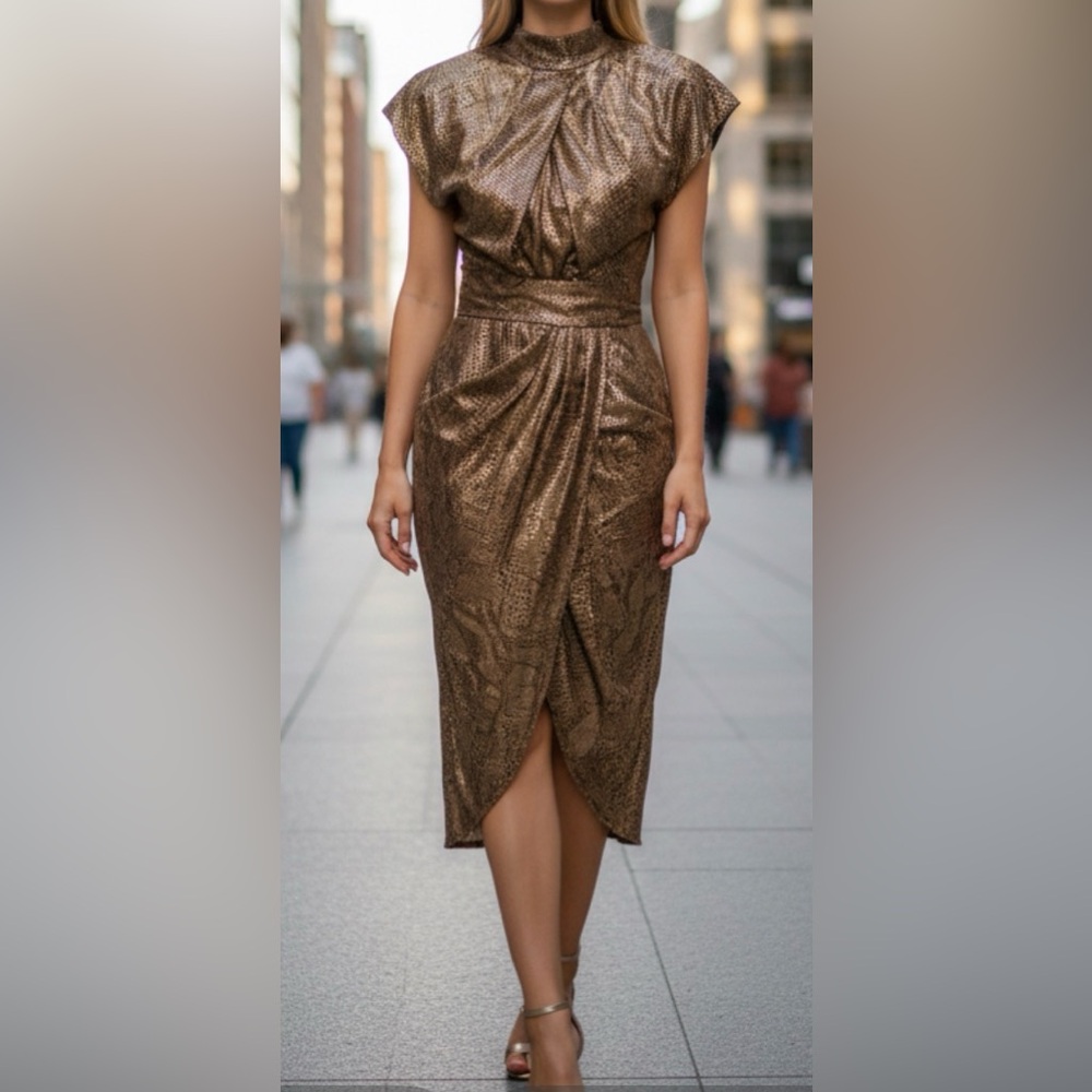 Metallic open back dress with optional front cutout
